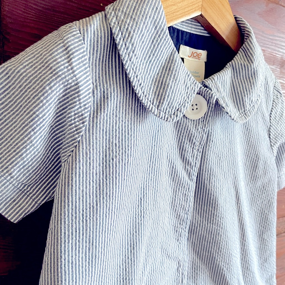 3/$30💥Seersucker Flared 1-Button Jacket, Blue & White, Peter Pan Collar